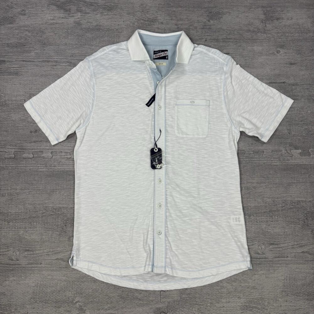 NWT Johnnie-O Mens M Houston Hangin' Out Button Up Shirt Bamboo Blend White Blue